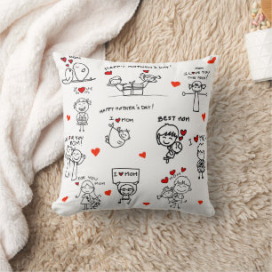 Stick Figure Art Mother Day Throw Pillow