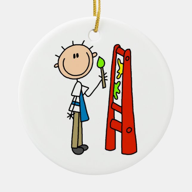 Stick Figure Artist Ceramic Ornament (Front)
