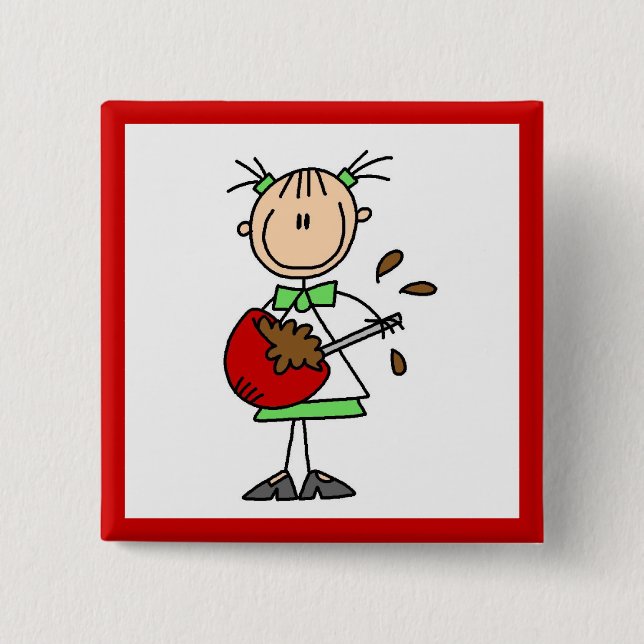Stick Figure Baker Mixing Batter 2 Inch Square Button (Front)