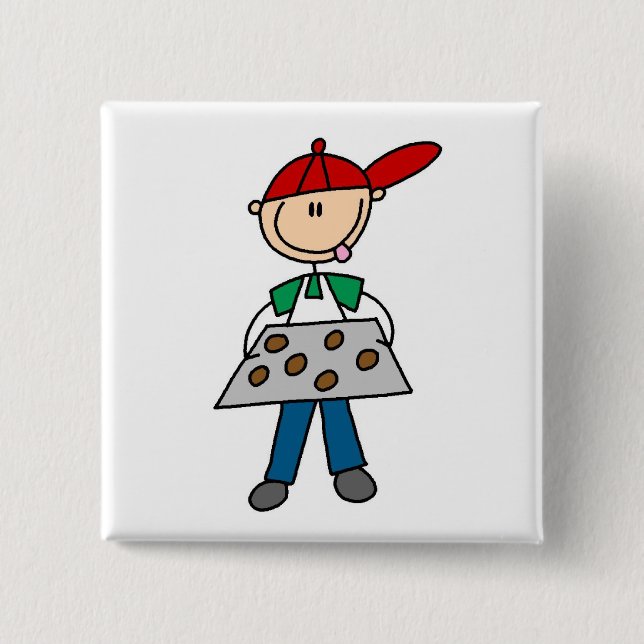 Stick Figure Baking Cookies 2 Inch Square Button (Front)