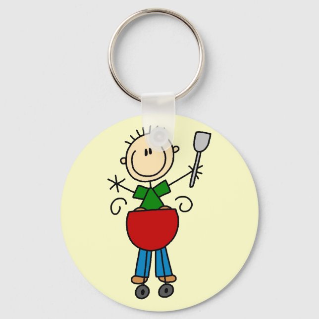 Stick Figure Barbequeing T-shirts and gifts Keychain (Front)