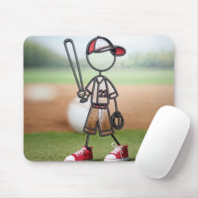 Stick Figure Baseball Player Mouse Pad (With Mouse)