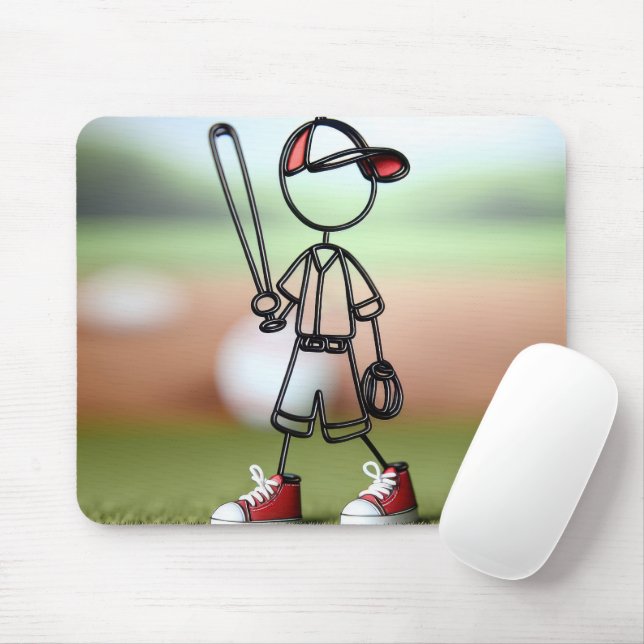 Stick Figure Baseball Player With Red Sneakers Mouse Pad (With Mouse)
