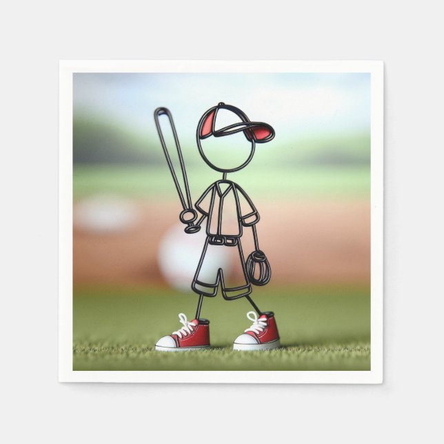 Stick Figure Baseball Player With Red Sneakers Napkin (Front)