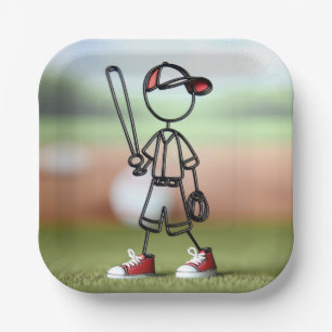 Stick Figure Baseball Player With Red Sneakers Paper Plate