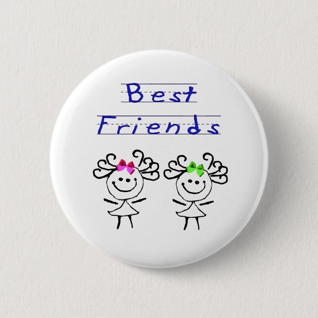 Stick figure best friends 2 inch round button (Front)