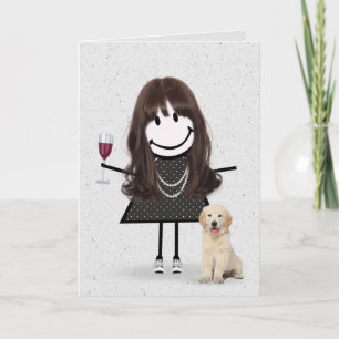 Stick Figure Birthday Girl with Dog Card
