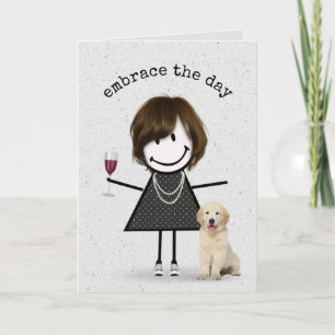 Stick Figure Birthday Girl with Dog Card