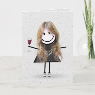 Stick Figure Birthday Girl with Wine  Card