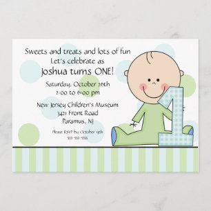 Stick figure Boy 1st Birthday Invitation