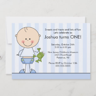 Stick figure Boy 1st Birthday Invitation