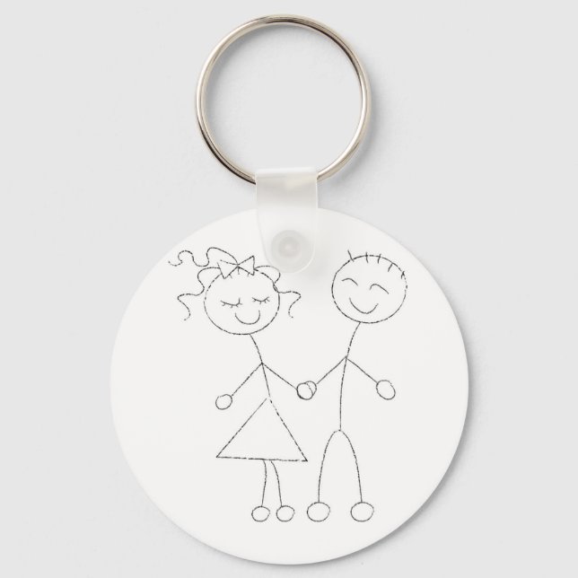 Stick Figure Boy and Girl Keychain (Front)