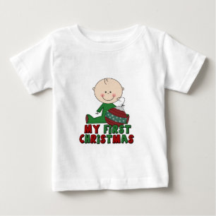 Stick Figure Boy First Christmas Baby T-Shirt