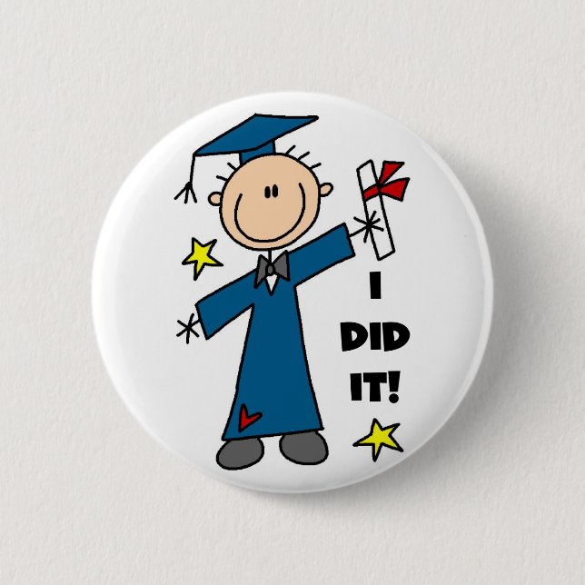 Stick Figure Boy Graduate T-shirts and Gifts 2 Inch Round Button (Front)