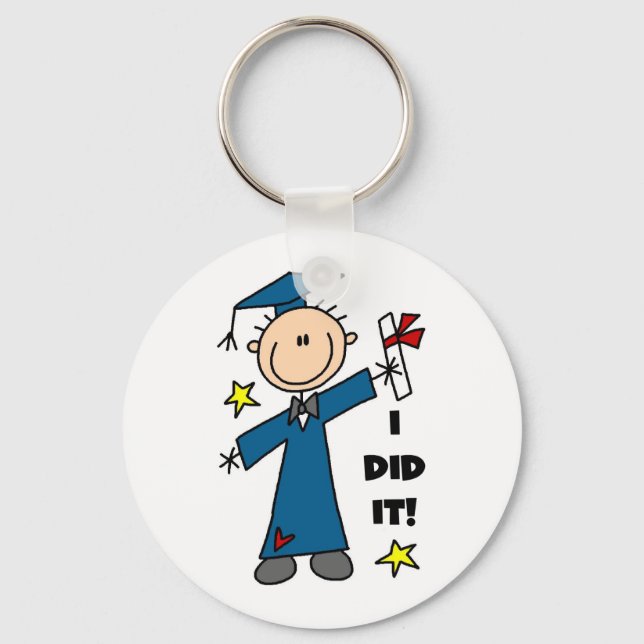 Stick Figure Boy Graduate T-shirts and Gifts Keychain (Front)