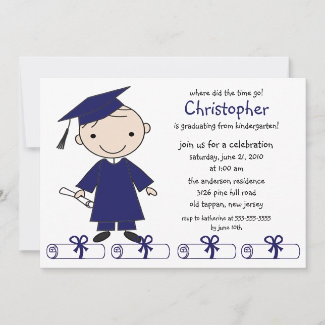 Stick Figure Boy Graduation Invitation (Front)