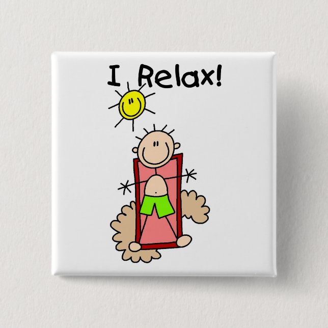 Stick Figure Boy I Relax 2 Inch Square Button (Front)