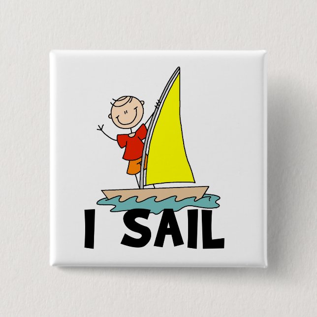 Stick Figure Boy I Sail 2 Inch Square Button (Front)