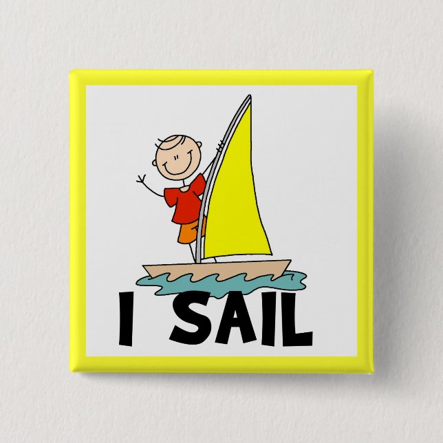 Stick Figure Boy I Sail 2 Inch Square Button (Front)