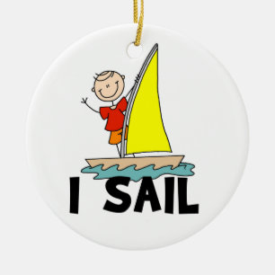 Stick Figure Boy I Sail Ceramic Ornament