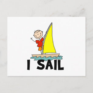 Stick Figure Boy I Sail Postcard