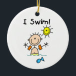 Stick Figure Boy I Swim Ceramic Ornament<br><div class="desc">A boy stick figure swims with the fish and the sun smiles down on him on cute and colourful T-shirts, mugs, magnets, keychains, hoodies, stickers, buttons, and more.</div>