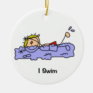Stick Figure Boy I Swim Ceramic Ornament