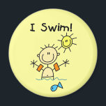 Stick Figure Boy I Swim Magnet<br><div class="desc">A boy stick figure swims with the fish and the sun smiles down on him on cute and colourful T-shirts,  mugs,  magnets,  keychains,  hoodies,  stickers,  buttons,  and more.</div>