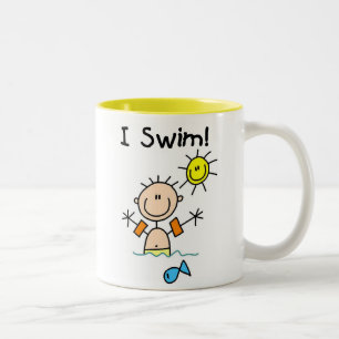 Stick Figure Boy I Swim Two-Tone Coffee Mug