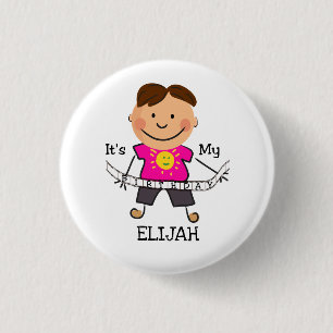 Stick Figure Boy It's My Birthday 1 Inch Round Button