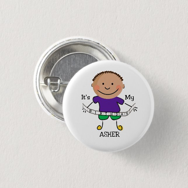 Stick Figure Boy It's My Birthday 1 Inch Round Button (Front & Back)