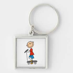 Stick Figure Boy on Scooter Keychain