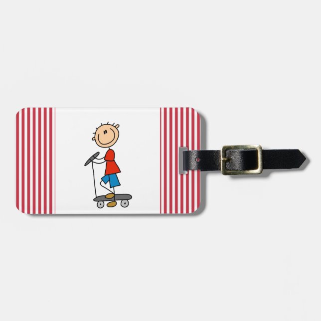 Stick Figure Boy on Scooter Luggage Tag (Front Horizontal)