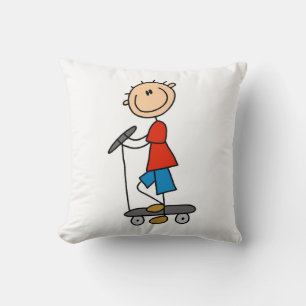 Stick Figure Boy on Scooter Throw Pillow
