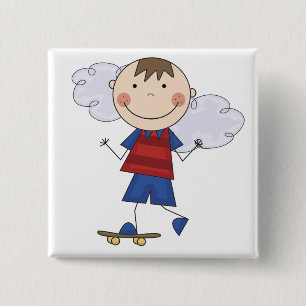 Stick Figure Boy Skateboarder Tshirts and Gifts 2 Inch Square Button