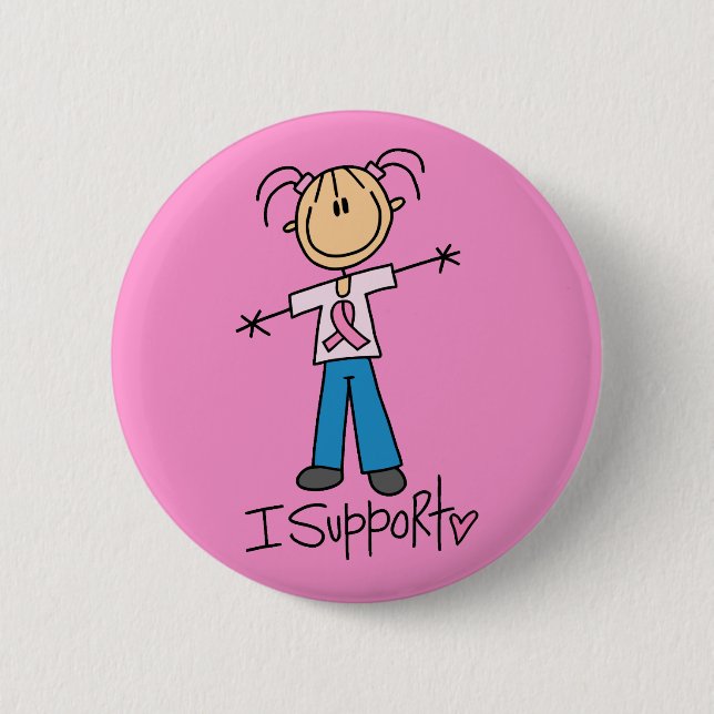 Stick Figure Breast Cancer Support 2 Inch Round Button (Front)