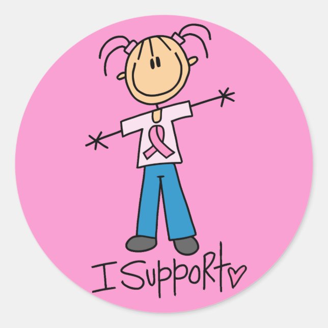 Stick Figure Breast Cancer Support Classic Round Sticker (Front)