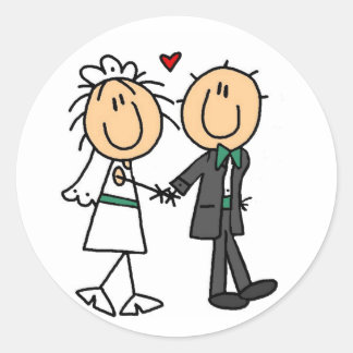 Stick Figure Bride and Groom Invitations Classic Round Sticker