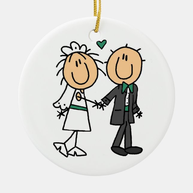Stick Figure Bride and Groom T-shirts and Gifts Ceramic Ornament (Front)