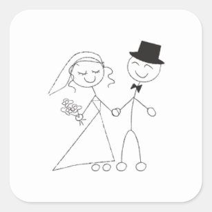 Stick Figure Bride & Groom Square Sticker