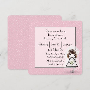 Stick Figure Bride On Pink Polka Dots Invitation