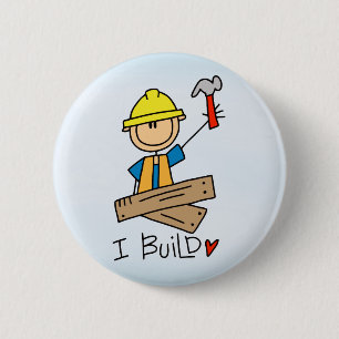Stick Figure Carpenter 2 Inch Round Button