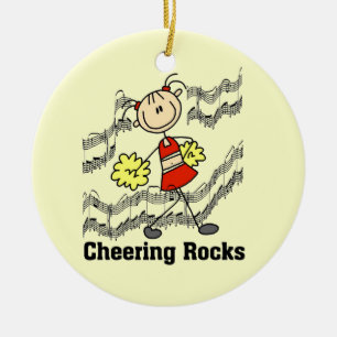 Stick Figure Cheering Rocks T-shirts and Gifts Ceramic Ornament