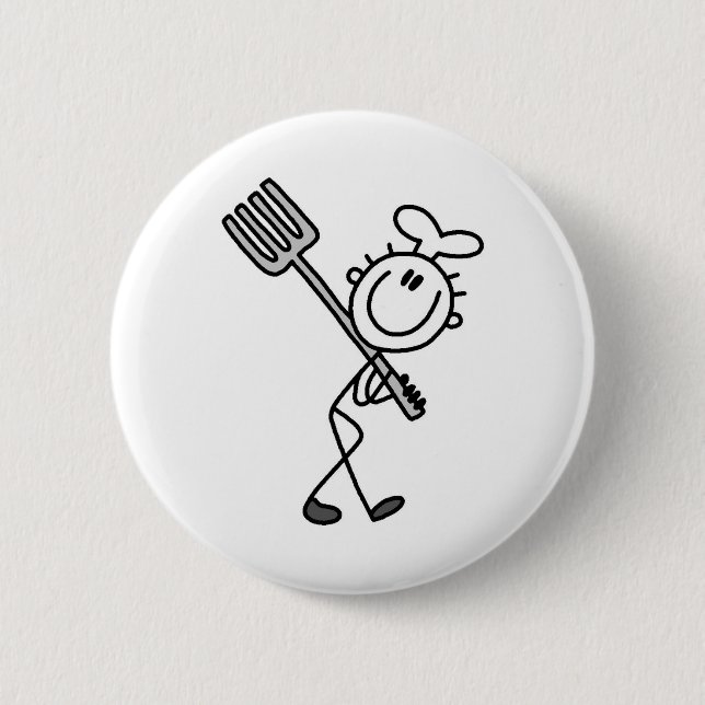 Stick Figure Chef with Fork 2 Inch Round Button (Front)