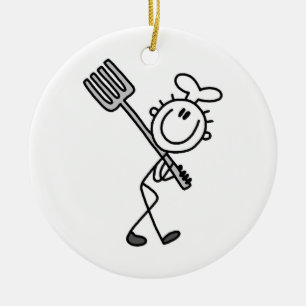Stick Figure Chef With Fork Ceramic Ornament