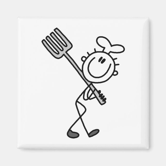 Stick Figure Chef With Fork Magnet (Front)