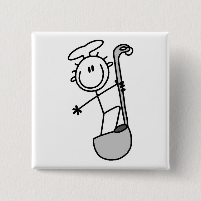 Stick Figure Chef With Ladle 2 Inch Square Button (Front)