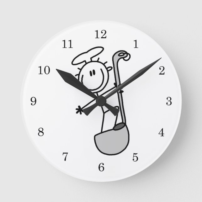 Stick Figure Chef With Ladle Round Clock (Front)
