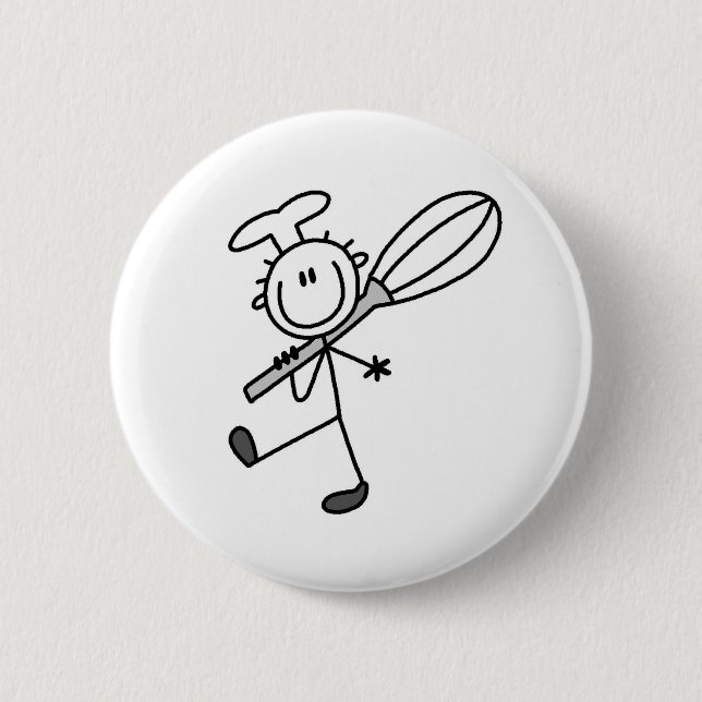 Stick Figure Chef With Whisk 2 Inch Round Button (Front)
