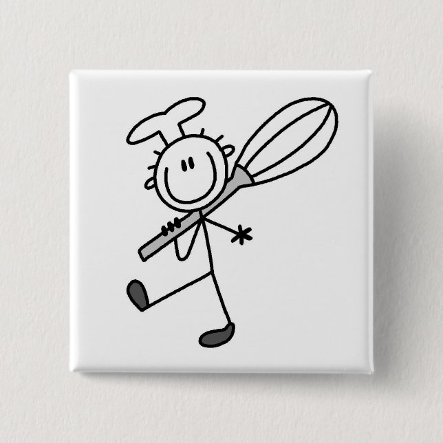 Stick Figure Chef With Whisk 2 Inch Square Button (Front)